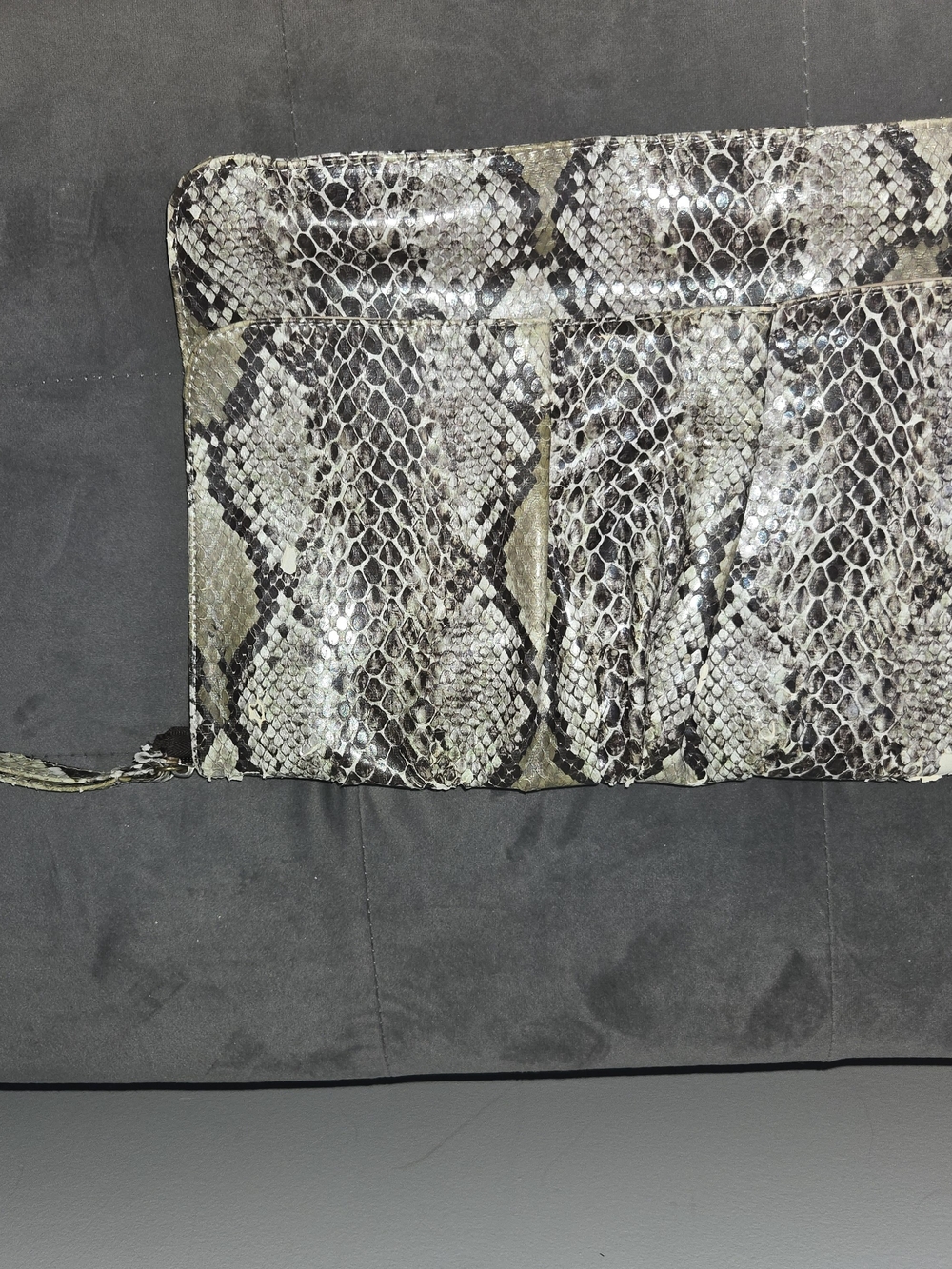 Big Buddha Snake-Print Wristlet Clutch in Gray and Tan